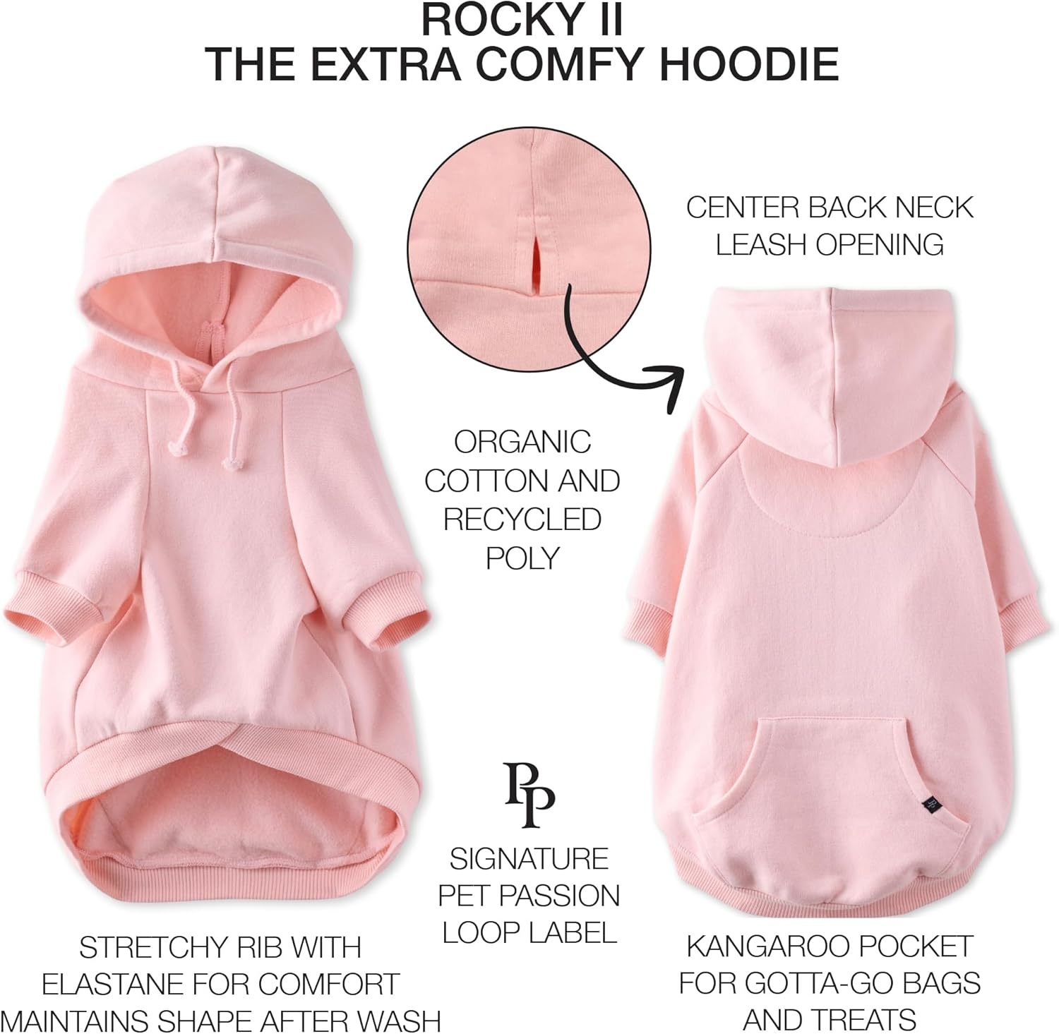 image:imagePet Passion Rocky II The Extra Comfy Hoodie Organic Cotton and Recycled Poly Dog Hoodie Pet Coat Sweater for Small Medium Large Dogs Black Sand Plaid SmallPink