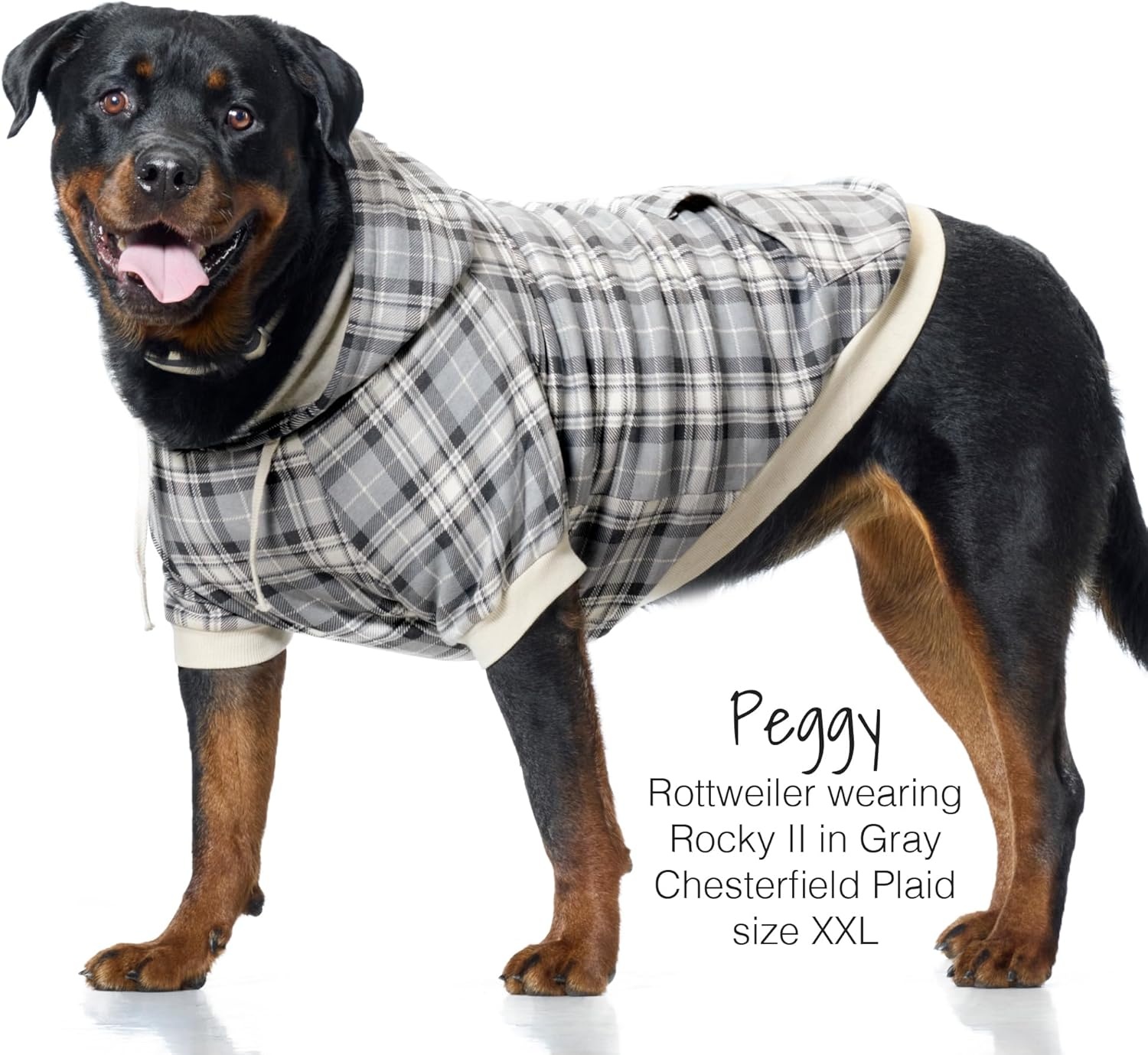 image:imagePet Passion Rocky II The Extra Comfy Hoodie Organic Cotton and Recycled Poly Dog Hoodie Pet Coat Sweater for Small Medium Large Dogs Black Sand Plaid SmallGray Chesterfield Plaid