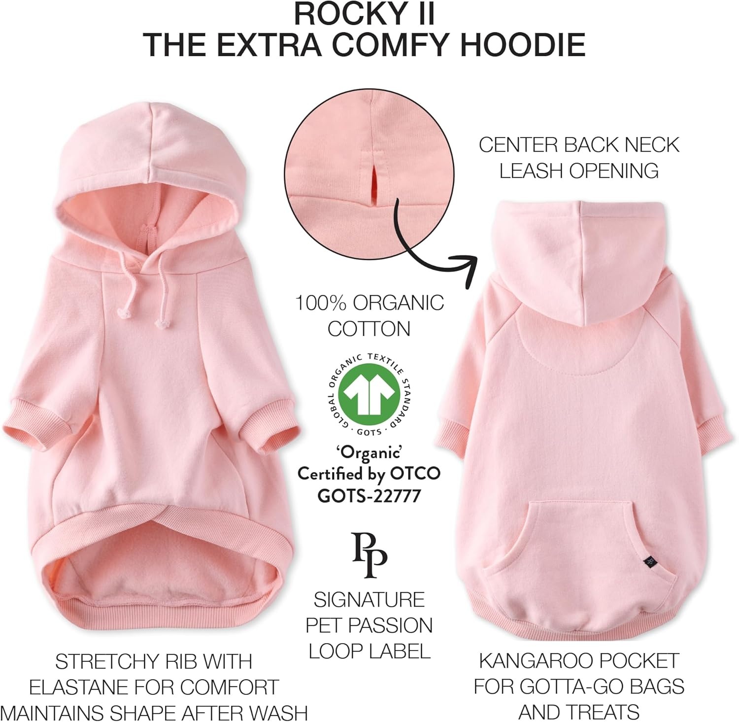 image:imagePet Passion Rocky II The Extra Comfy Hoodie Organic Cotton and Recycled Poly Dog Hoodie Pet Coat Sweater for Small Medium Large Dogs Black Sand Plaid SmallPink