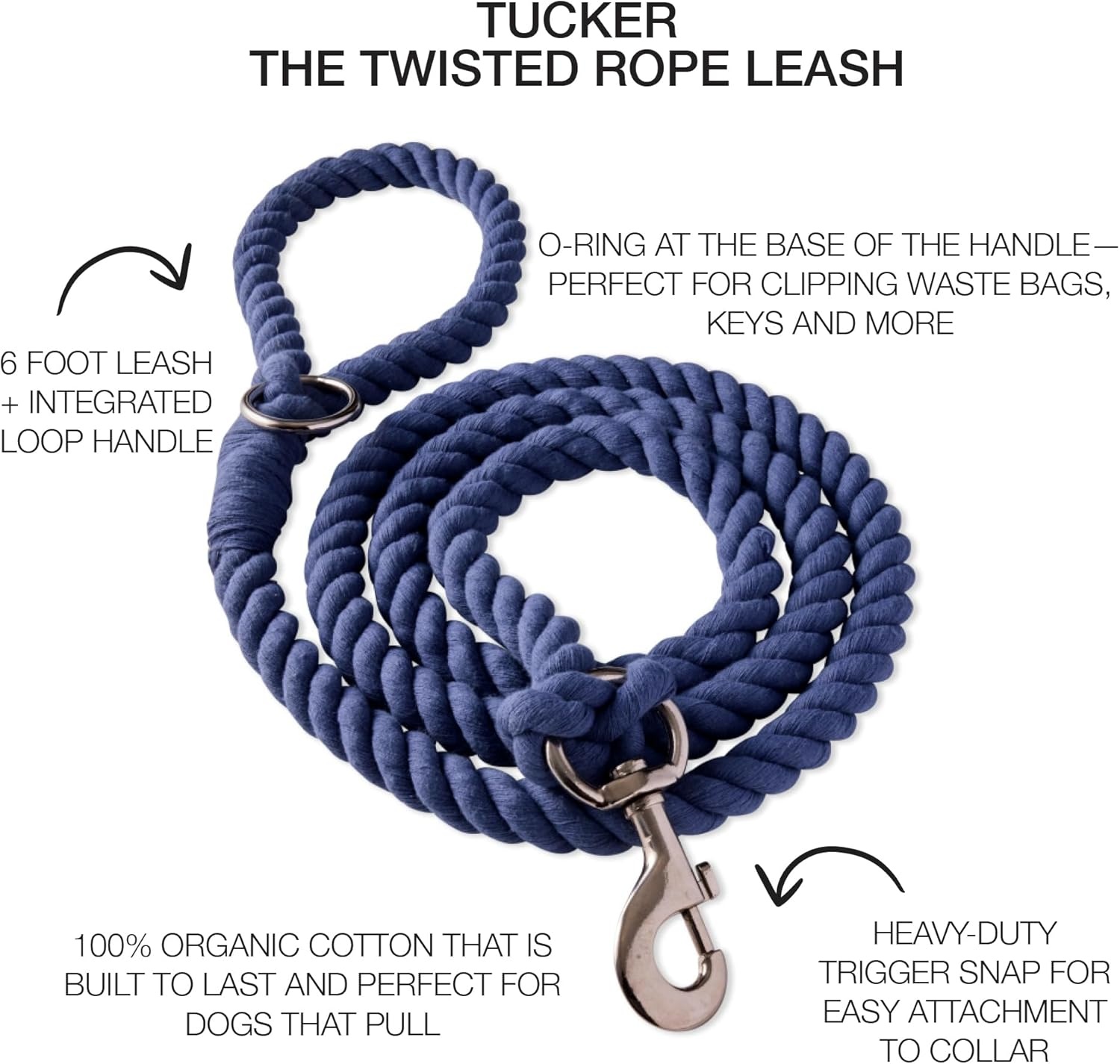 image:imagePet Passion Tucker II The Heavy Duty 6 ft Twisted Rope Cotton Durable Leashes Dogs Black One SizeNavy
