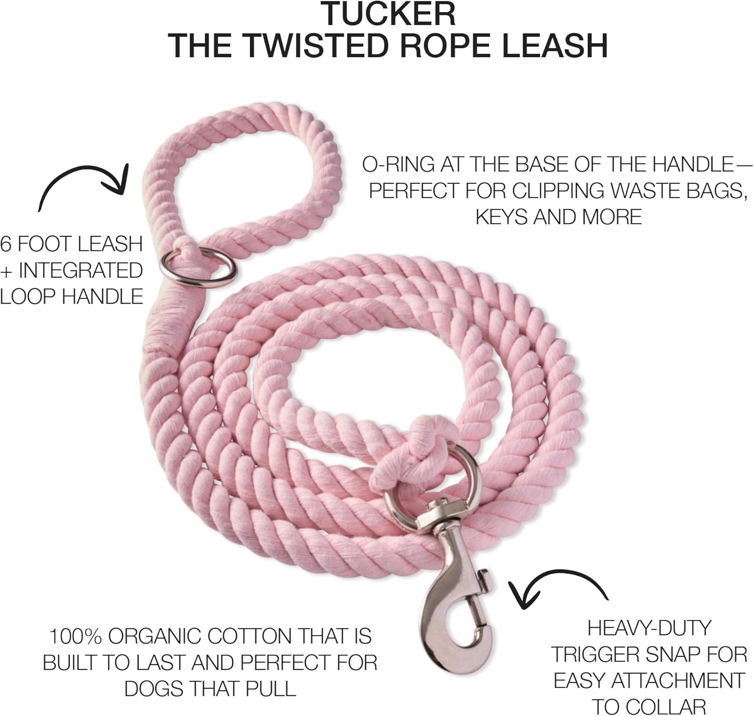 image:imagePet Passion Tucker II The Heavy Duty 6 ft Twisted Rope Cotton Durable Leashes Dogs Black One SizePink