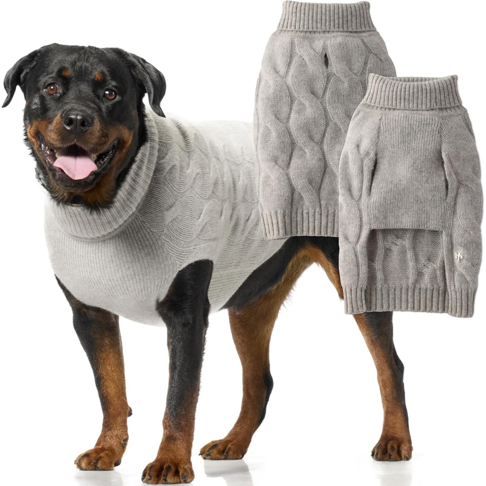 image:imageGable The Cable Knit Sweater Cashmere Wool Pet Pullover for Small Medium and Large Dogs Camel LargeCashmere Mist