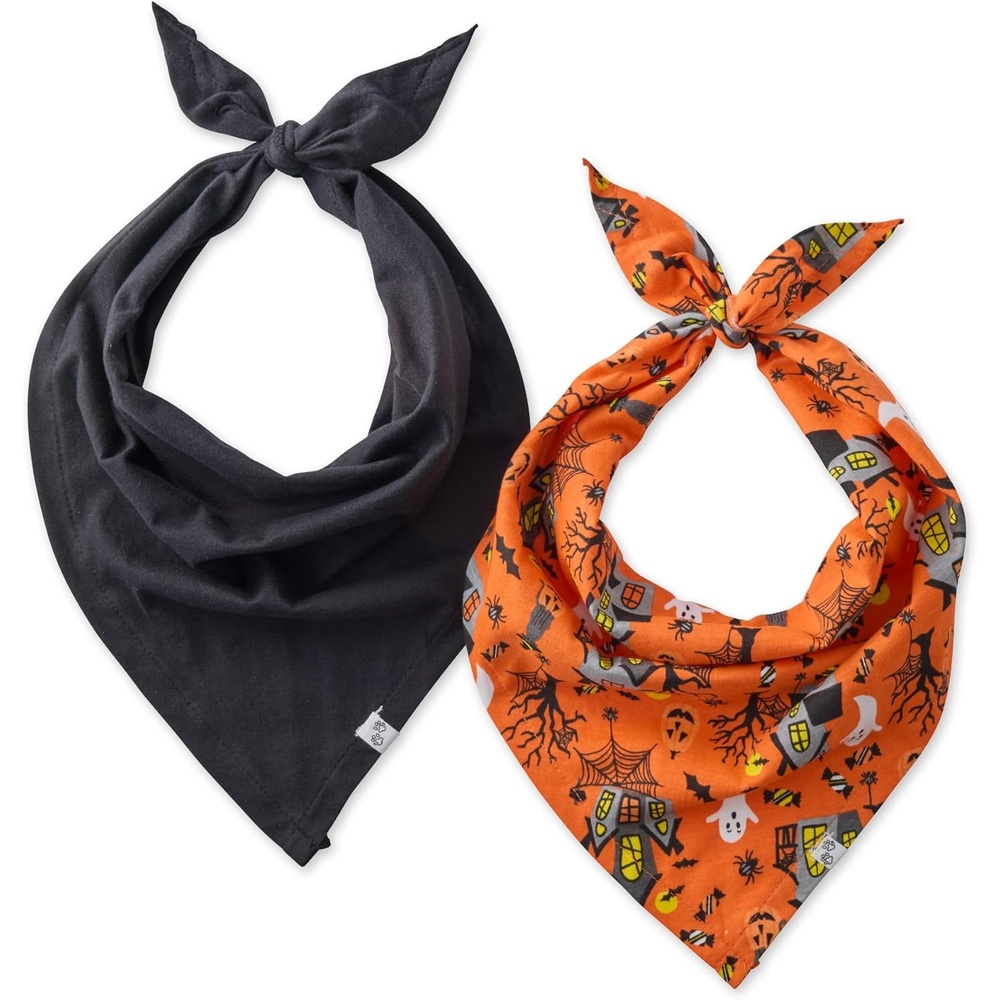 image:imagePet Passion Bandit The PET Bandana 100 Organic Cotton Pet Bandanas Clothes for Small Medium Large Dogs 2Pack Candy Corn XSmallSmall2Pack Spooky