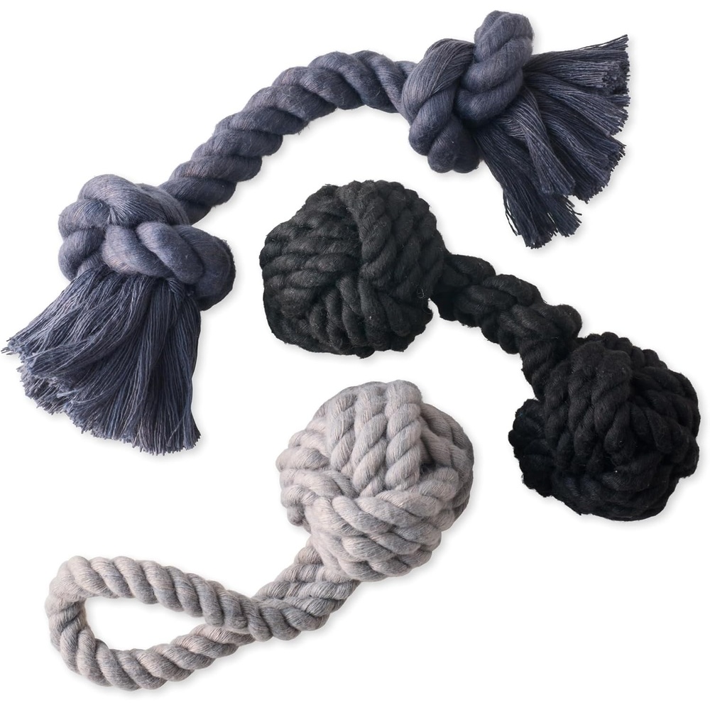 image:imagePet Passion Brady The Rope Tug Toy 3Pack Organic Cotton Dog Rope Pull Toys for All Pet Breeds Black Ombre One SizeGray Ombre