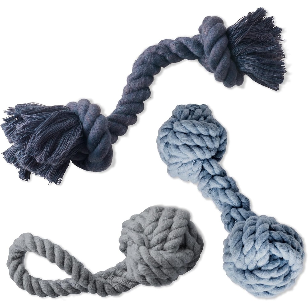 image:imagePet Passion Brady The Rope Tug Toy 3Pack Organic Cotton Dog Rope Pull Toys for All Pet Breeds Black Ombre One SizeNavy Ombre
