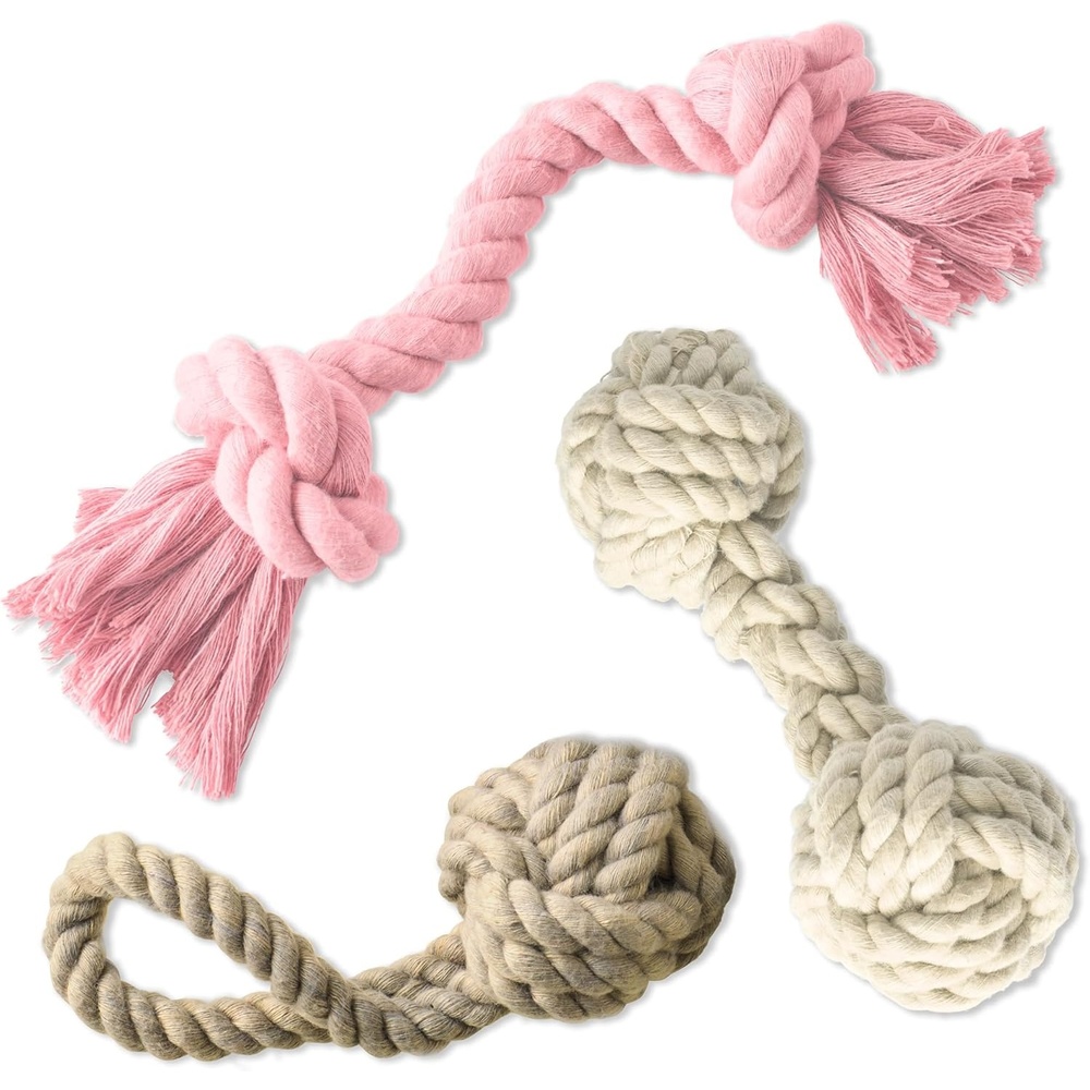 image:imagePet Passion Brady The Rope Tug Toy 3Pack Organic Cotton Dog Rope Pull Toys for All Pet Breeds Black Ombre One SizePink Salt