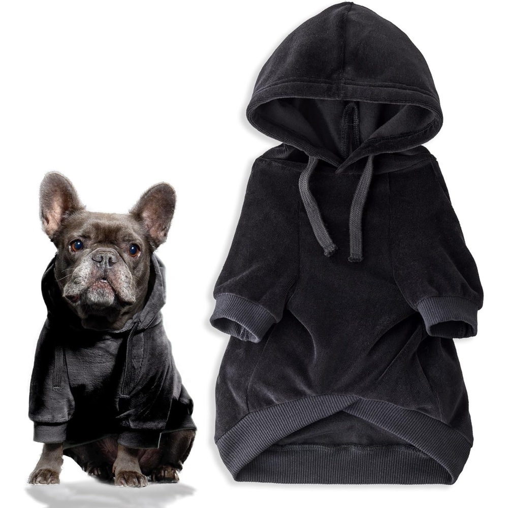 image:imagePet Passion Cooper II Organic Cotton Velour Dog Hoodie Pet Coat for Small Medium and Large Dogs Black XXSmall 47 lbsBlack