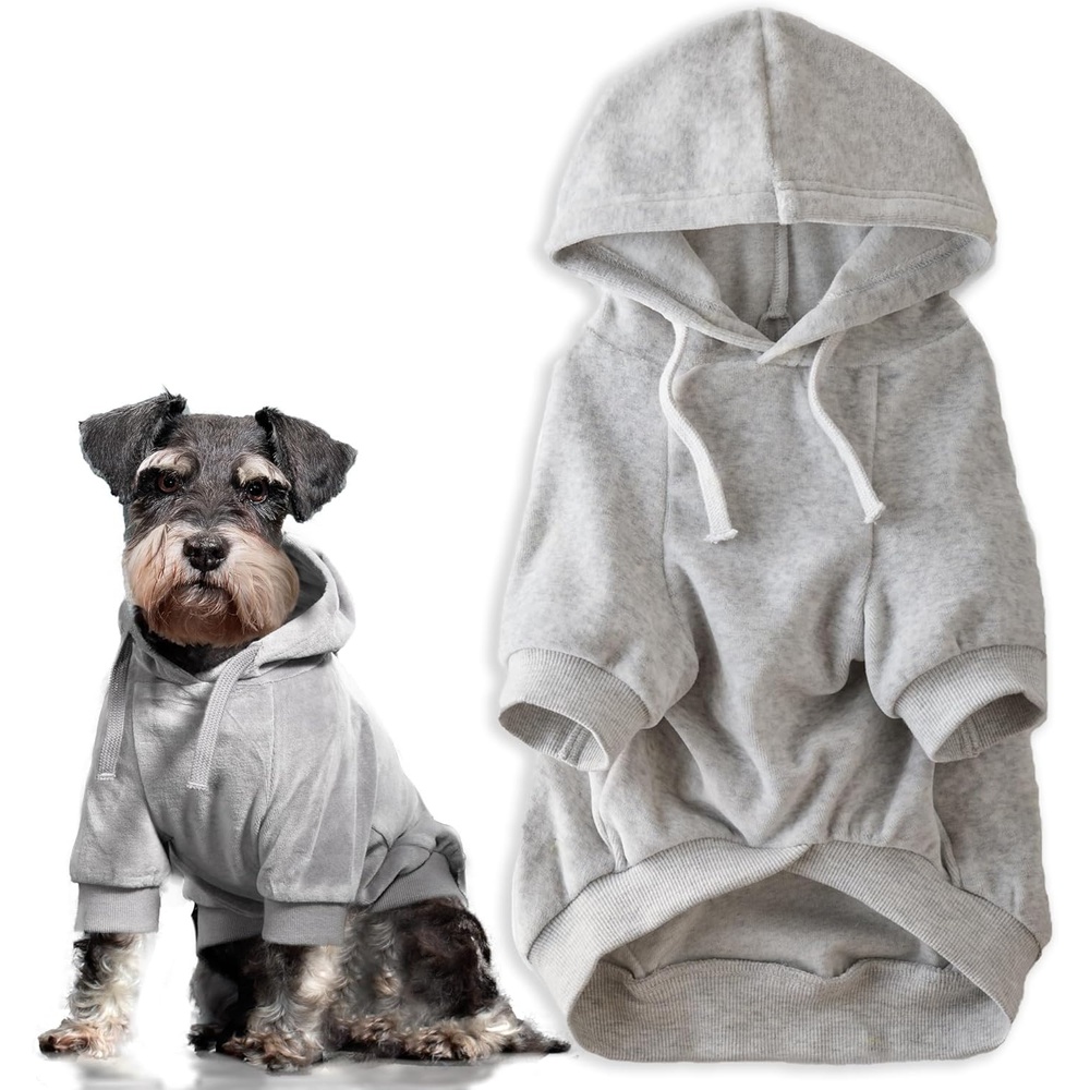image:imagePet Passion Cooper II Organic Cotton Velour Dog Hoodie Pet Coat for Small Medium and Large Dogs Black XXSmall 47 lbsLight Heather Gray