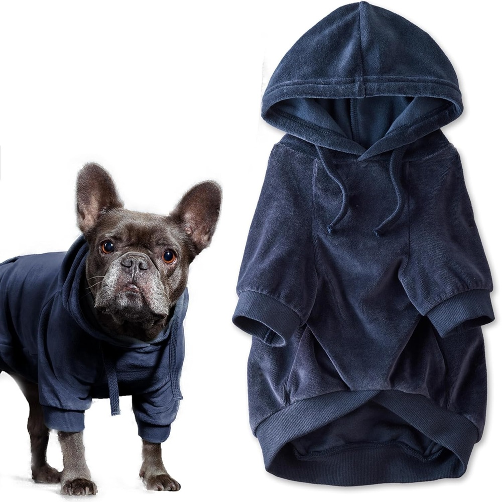 image:imagePet Passion Cooper II Organic Cotton Velour Dog Hoodie Pet Coat for Small Medium and Large Dogs Black XXSmall 47 lbsNavy