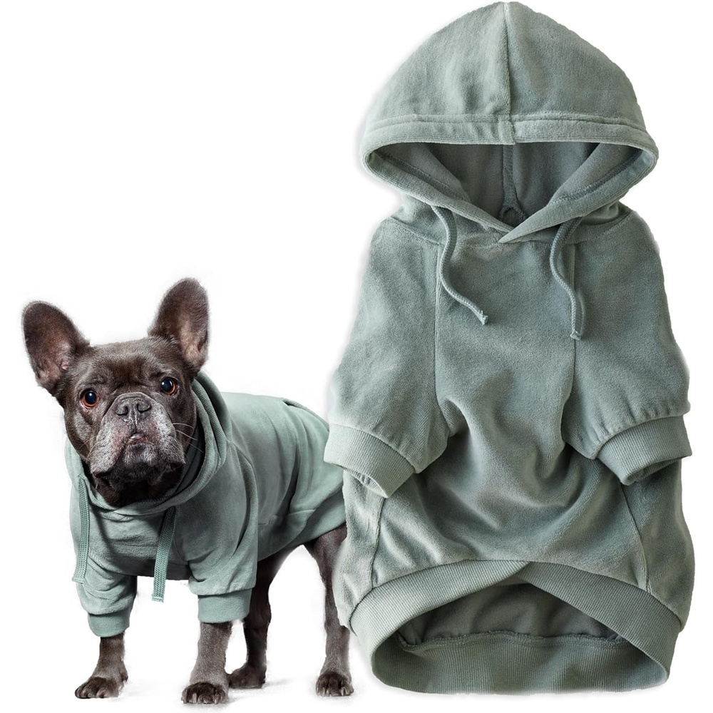 image:imagePet Passion Cooper II Organic Cotton Velour Dog Hoodie Pet Coat for Small Medium and Large Dogs Black XXSmall 47 lbsSage