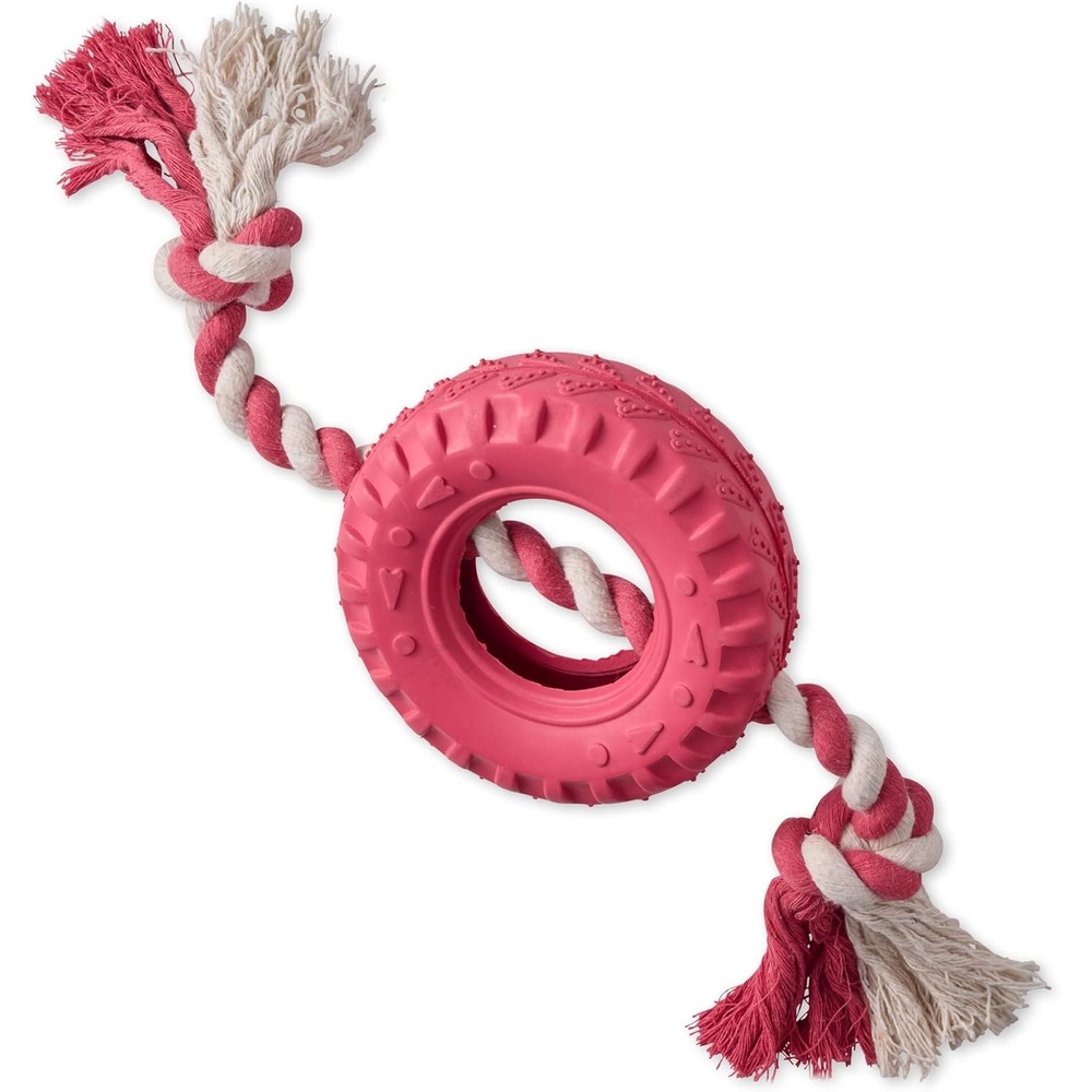 image:imagePet Passion Natural Rubber Tire and Organic Cotton Rope Pull and Chew Dog Toy for All Pet Breeds Black LargePink