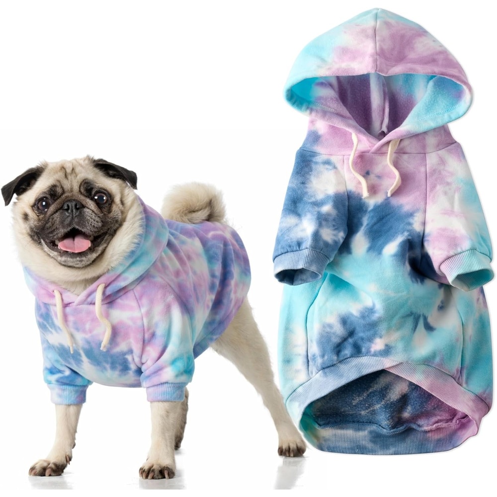 image:imagePet Passion Rocky II The Extra Comfy Hoodie Organic Cotton and Recycled Poly Dog Hoodie Pet Coat Sweater for Small Medium Large Dogs Black Sand Plaid SmallPurple Tie Dye