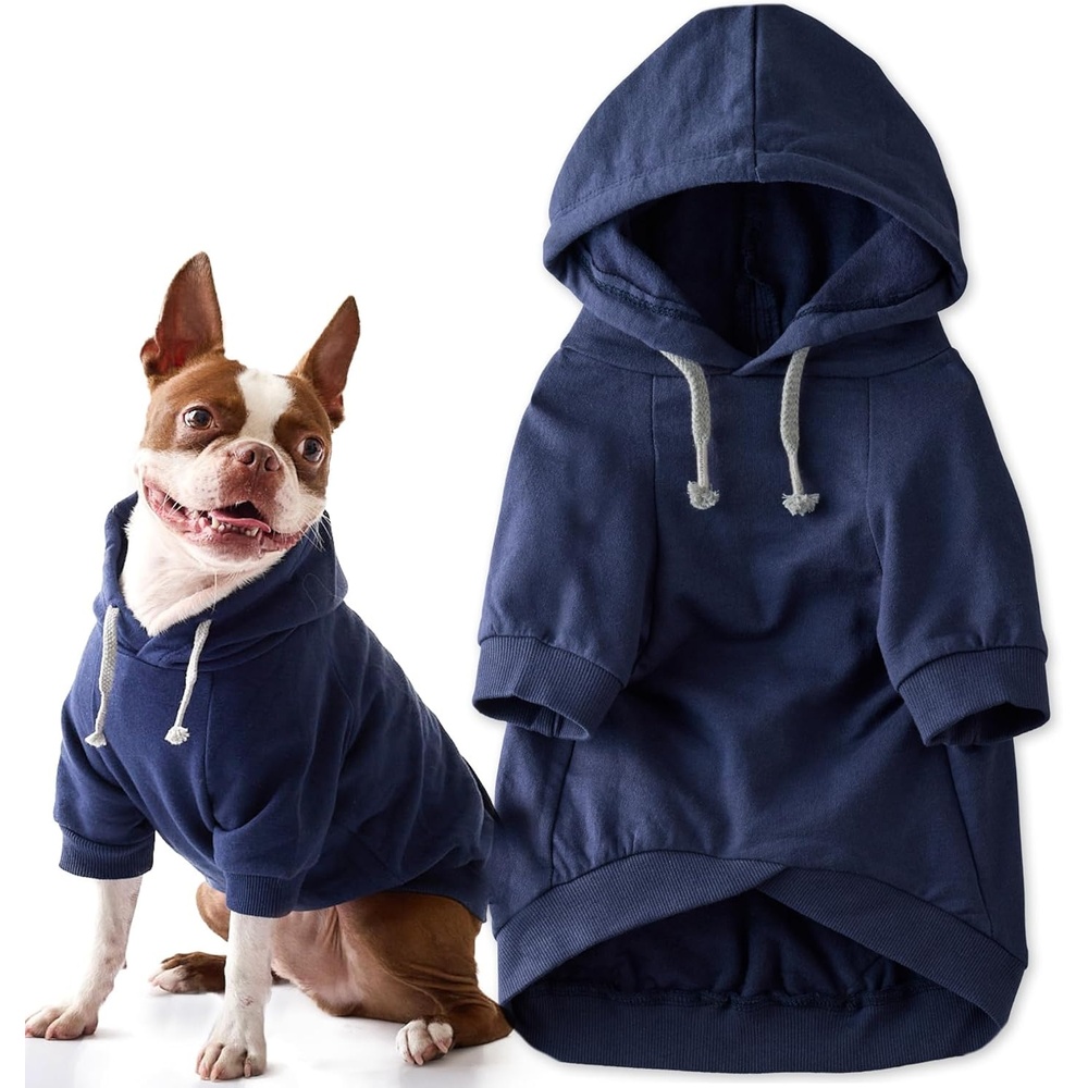 image:imagePet Passion Rocky II The Extra Comfy Hoodie Organic Cotton and Recycled Poly Dog Hoodie Pet Coat Sweater for Small Medium Large Dogs Black Sand Plaid SmallNavy