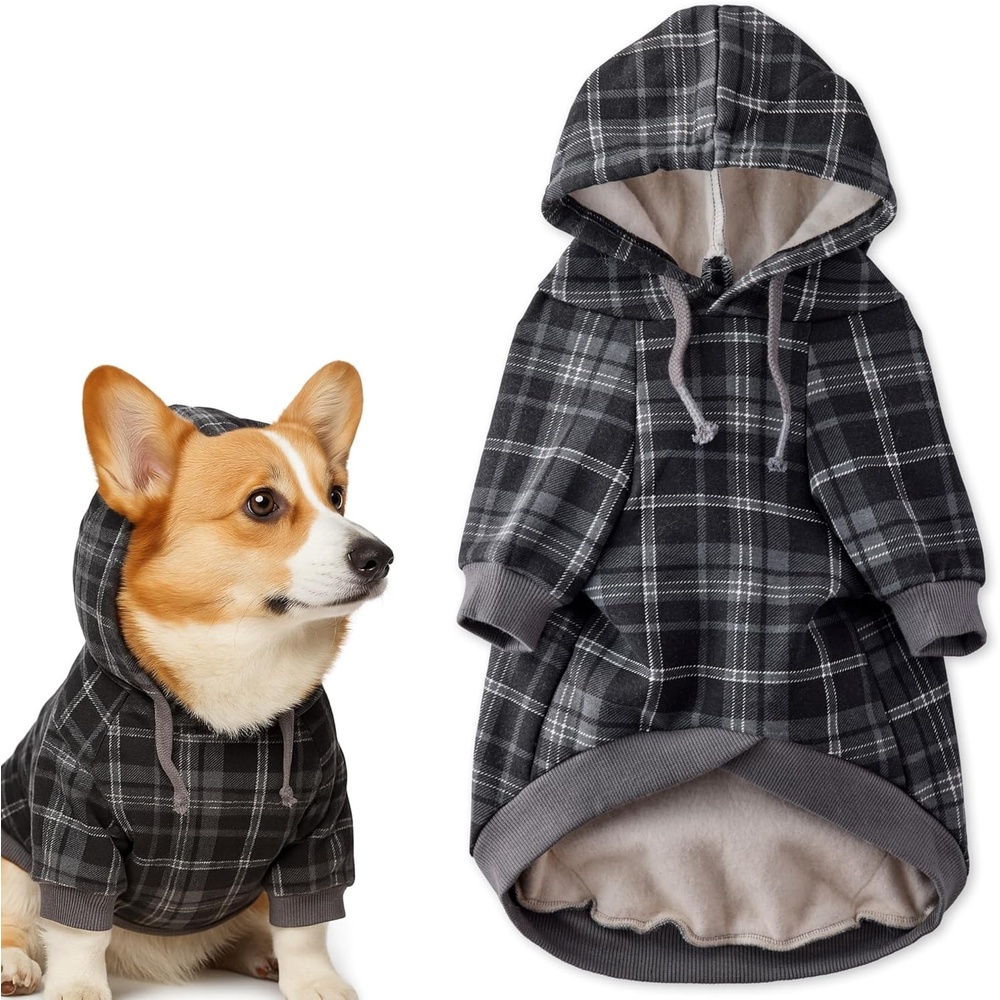 image:imagePet Passion Rocky II The Extra Comfy Hoodie Organic Cotton and Recycled Poly Dog Hoodie Pet Coat Sweater for Small Medium Large Dogs Black Sand Plaid SmallBlack Sand Plaid