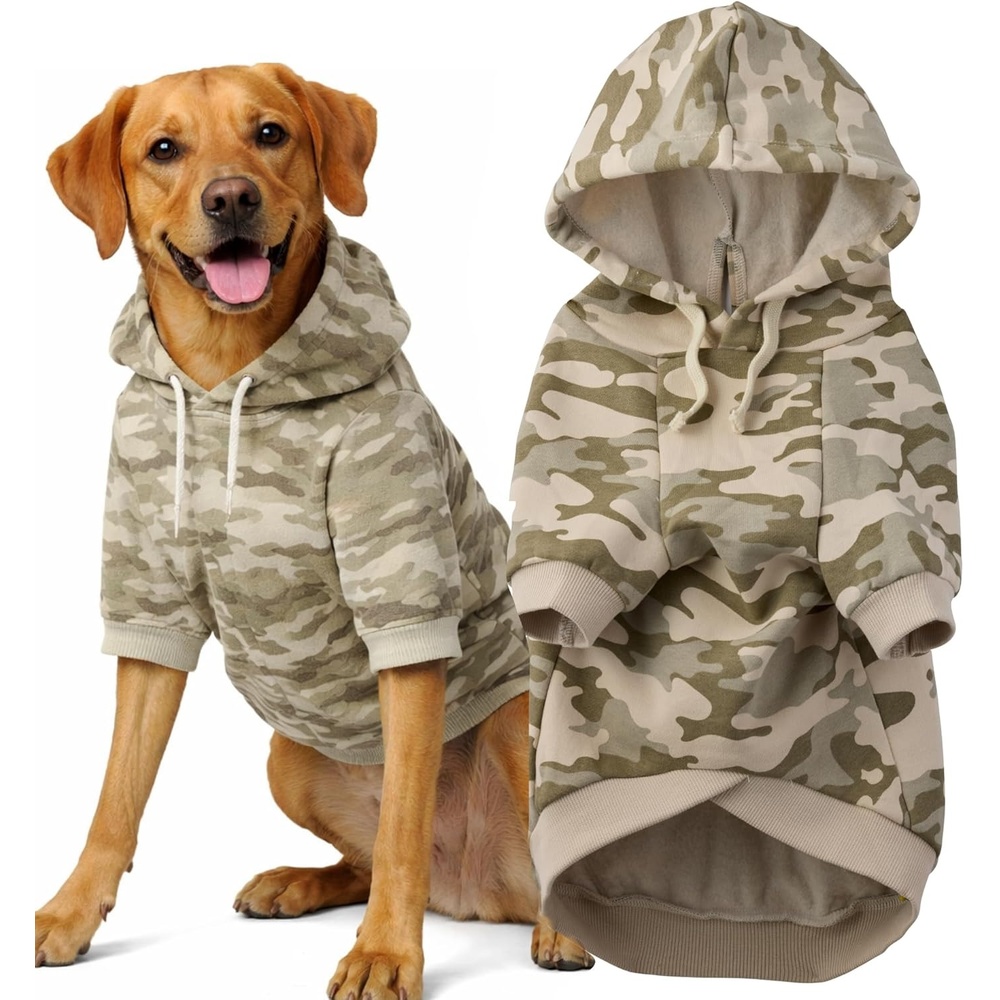 image:imagePet Passion Rocky II The Extra Comfy Hoodie Organic Cotton and Recycled Poly Dog Hoodie Pet Coat Sweater for Small Medium Large Dogs Black Sand Plaid SmallSage Camo