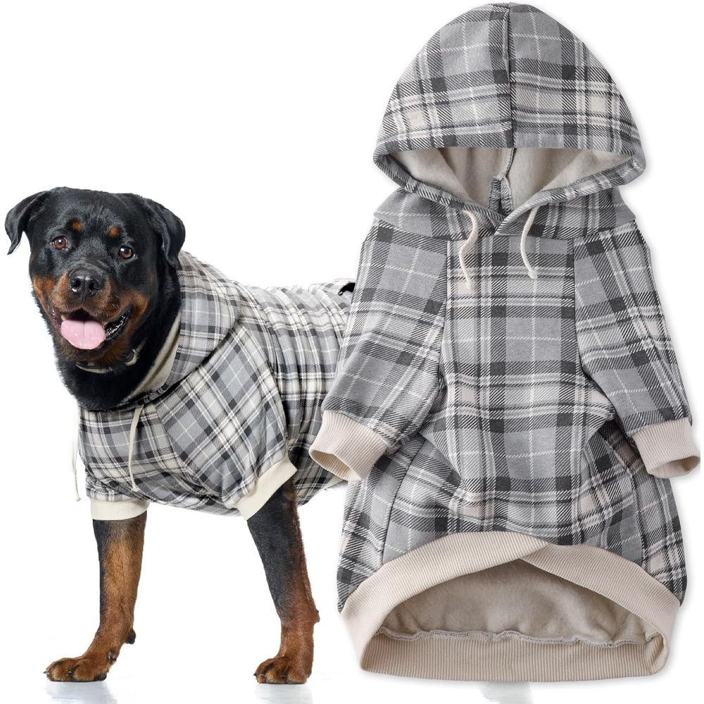 image:imagePet Passion Rocky II The Extra Comfy Hoodie Organic Cotton and Recycled Poly Dog Hoodie Pet Coat Sweater for Small Medium Large Dogs Black Sand Plaid SmallGray Chesterfield Plaid