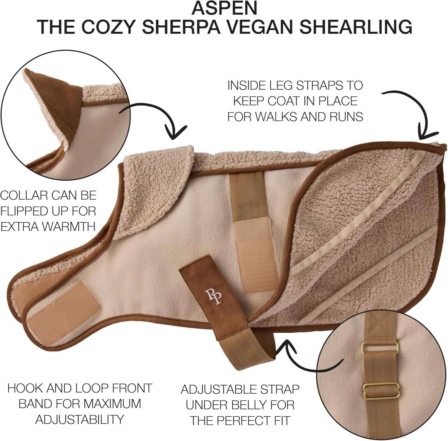 image:imagePet Passion Aspen The Cozy Sherpa Vegan Shearling Pet Jacket Sweater for Small Medium and Large Dogs Olive Large 4060 lbsCamel