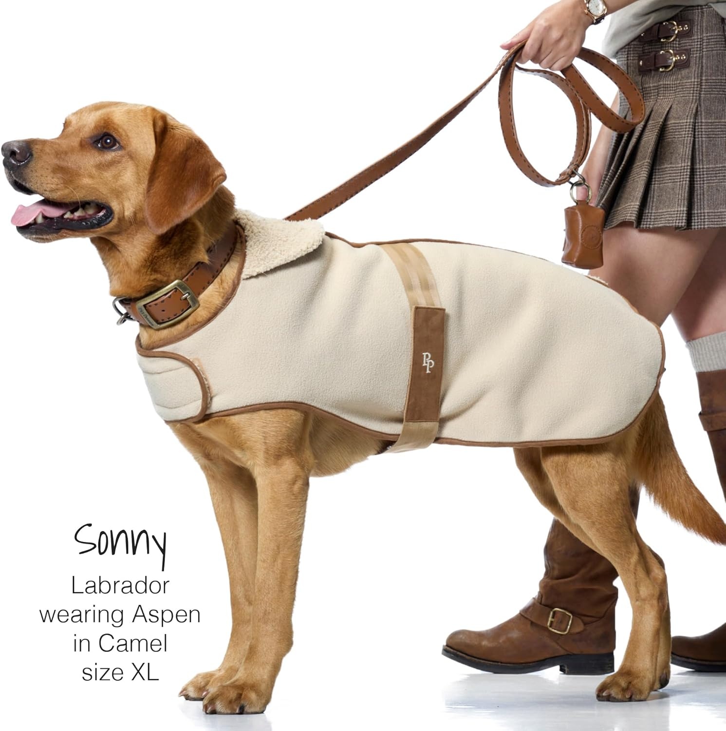 image:imagePet Passion Aspen The Cozy Sherpa Vegan Shearling Pet Jacket Sweater for Small Medium and Large Dogs Olive Large 4060 lbsCamel