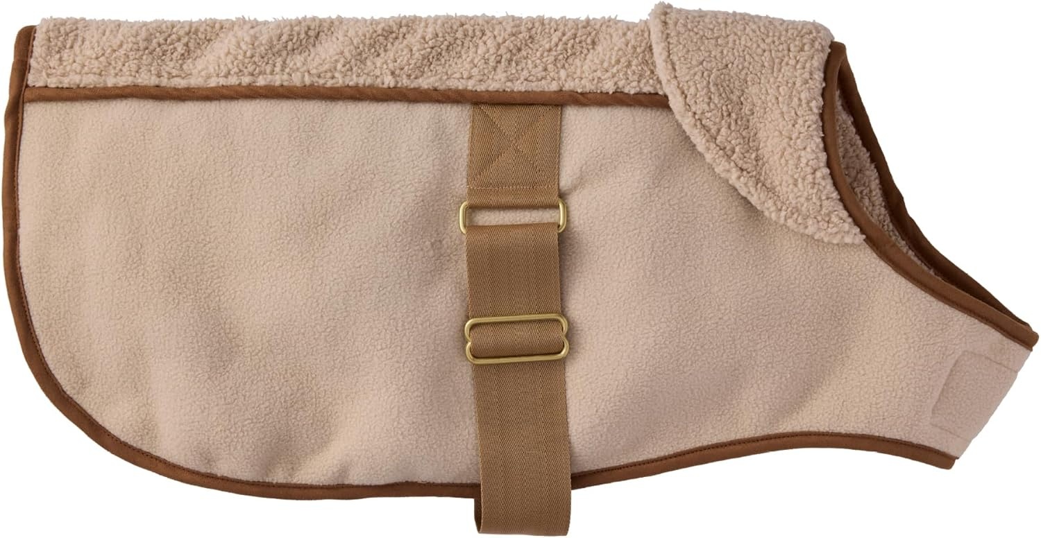 image:imagePet Passion Aspen The Cozy Sherpa Vegan Shearling Pet Jacket Sweater for Small Medium and Large Dogs Olive Large 4060 lbsCamel