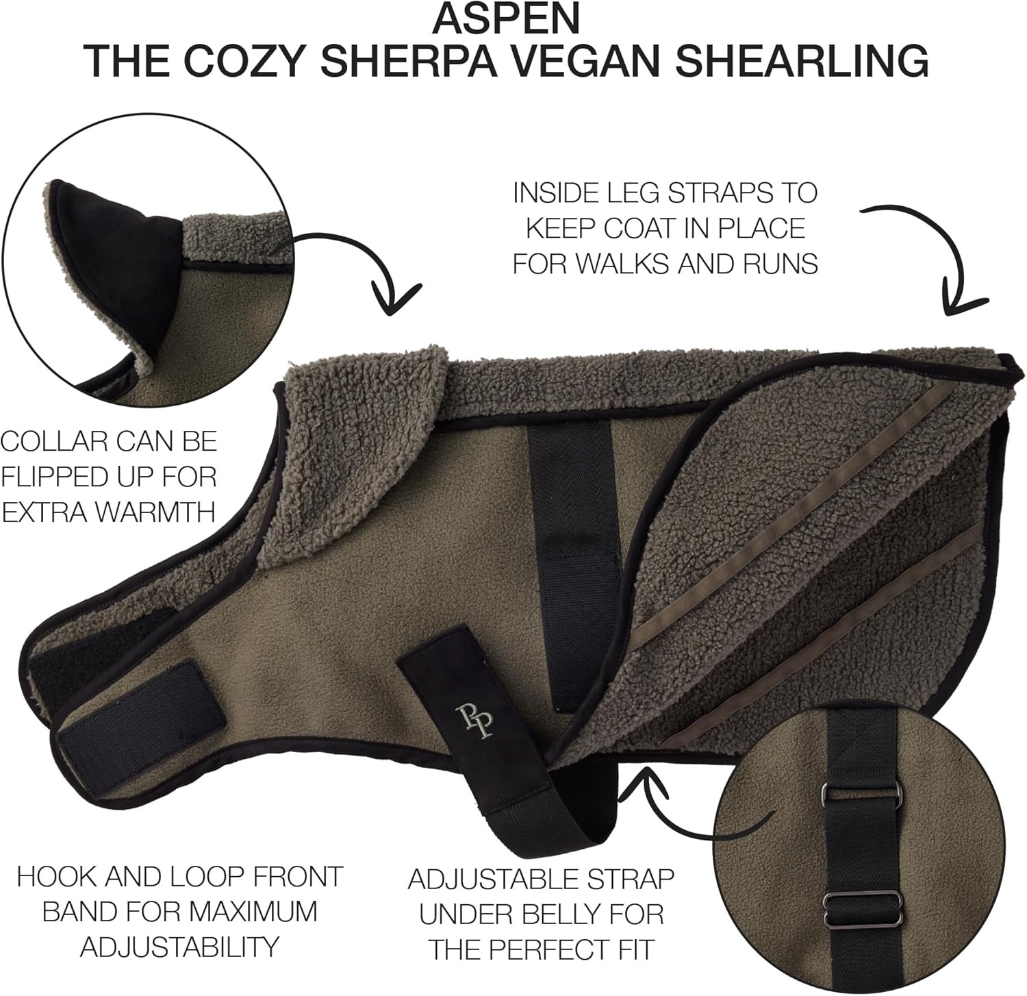 image:imagePet Passion Aspen The Cozy Sherpa Vegan Shearling Pet Jacket Sweater for Small Medium and Large Dogs Olive Large 4060 lbsOlive