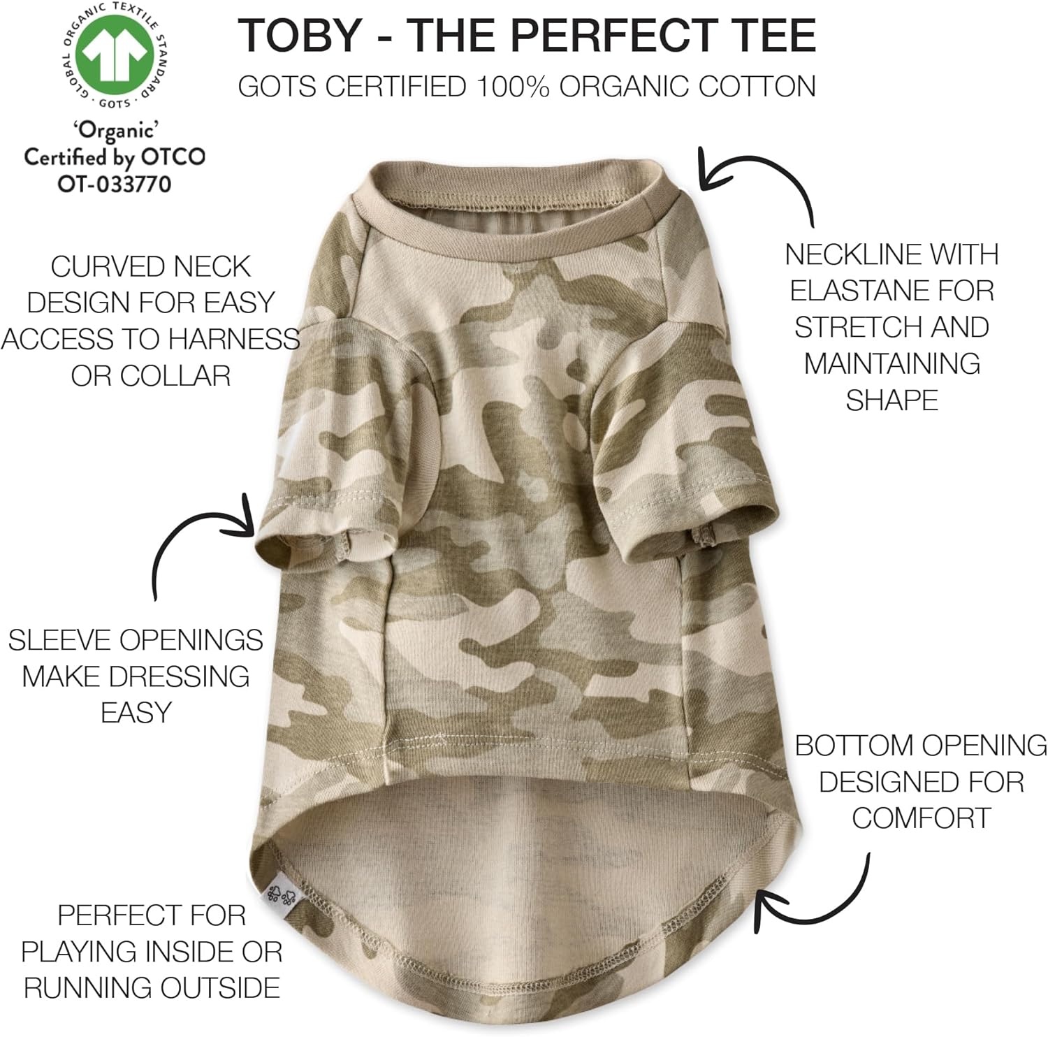 image:imagePet Passion Toby 3Pack 100 Organic Cotton Dog Short Sleeve TShirt Pet Tees for All Breeds Pink Camo Large 4060 lbsSand Camo