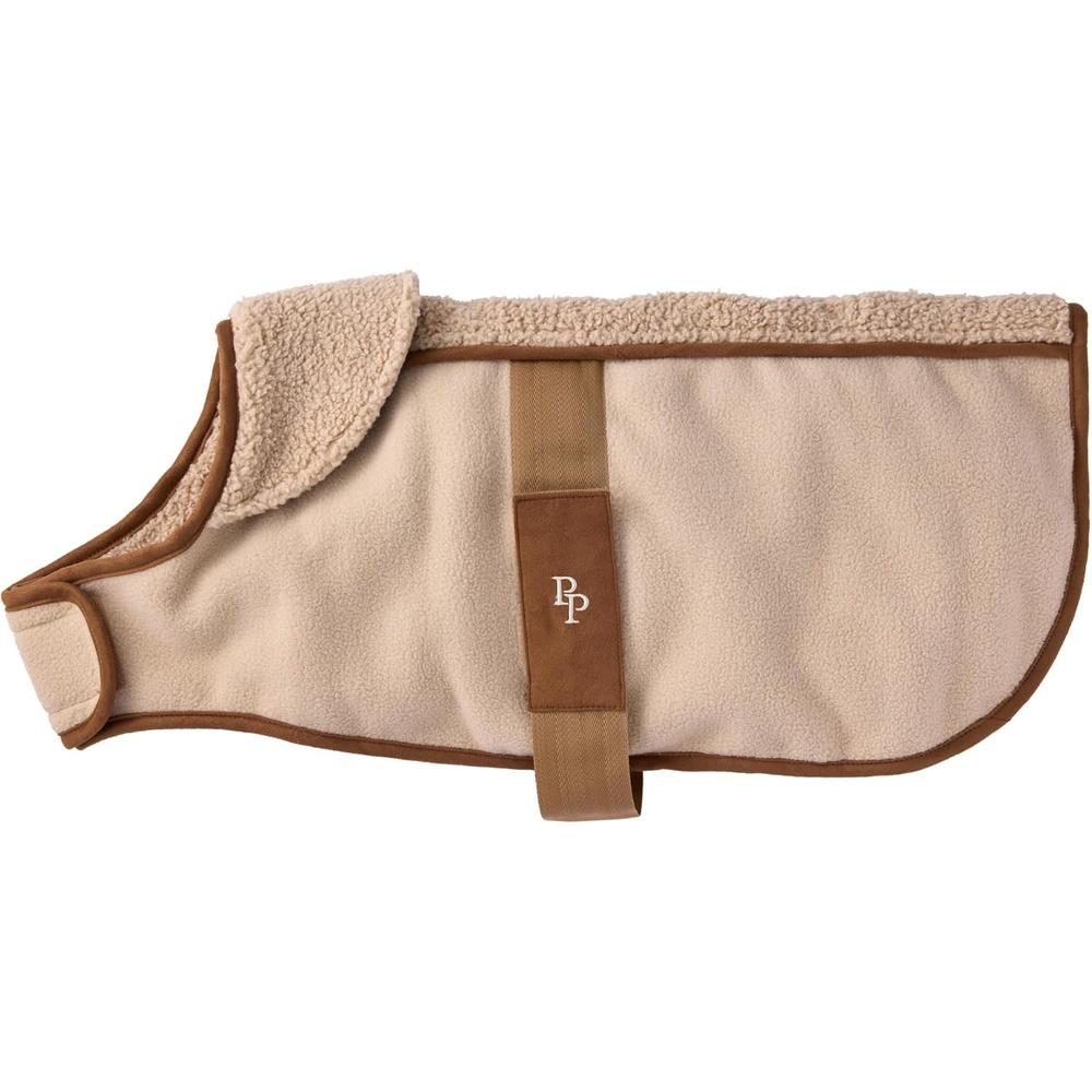 image:imagePet Passion Aspen The Cozy Sherpa Vegan Shearling Pet Jacket Sweater for Small Medium and Large Dogs Olive Large 4060 lbsCamel