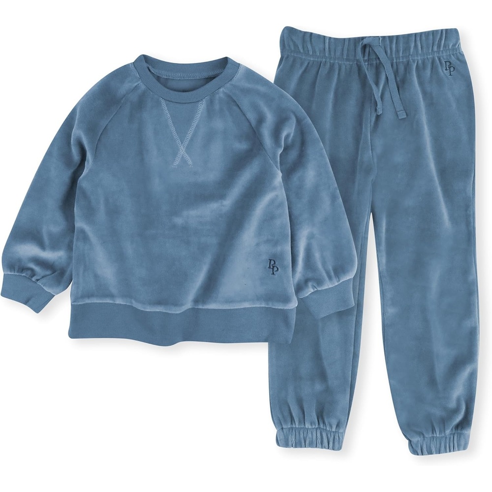 image:imagepet Passion Cooper II People Packs The Plush Organic Cotton Velour Sweatsuit 2Piece Top Pants Set Baby and ToddlerFaded Denim