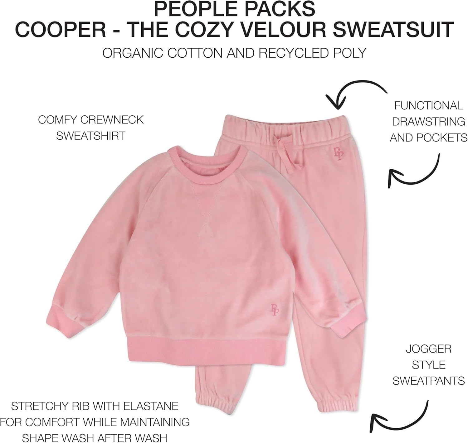 image:imagepet Passion Cooper II People Packs The Plush Organic Cotton Velour Sweatsuit 2Piece Top Pants Set Baby and ToddlerPink
