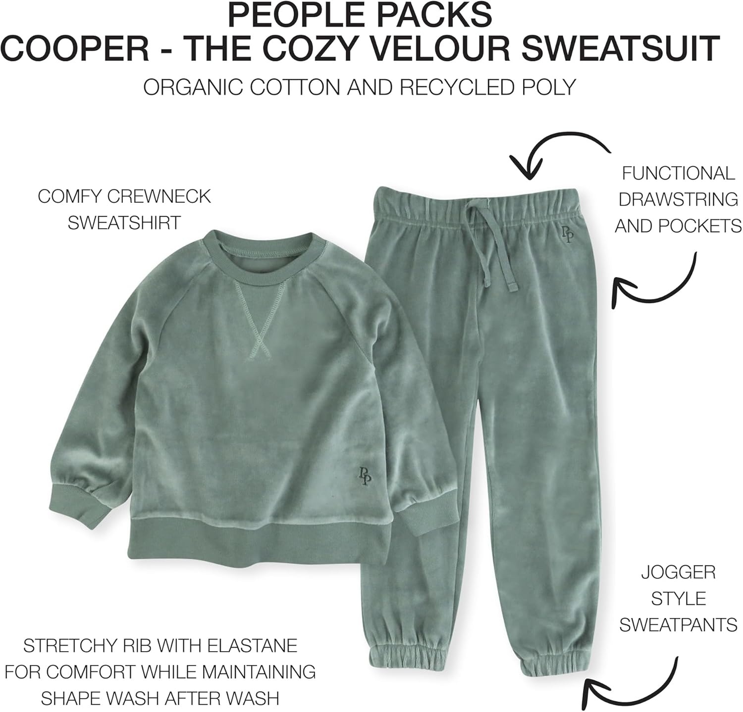 image:imagepet Passion Cooper II People Packs The Plush Organic Cotton Velour Sweatsuit 2Piece Top Pants Set Baby and ToddlerSage
