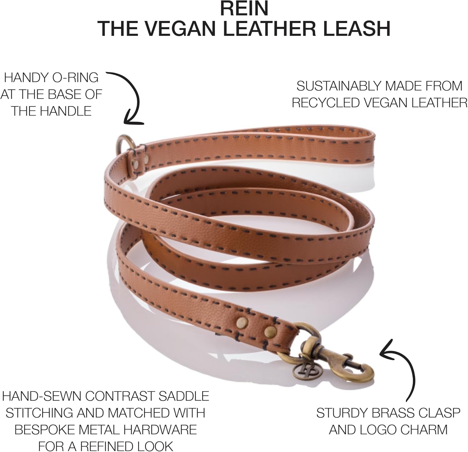 image:imagePet Passion Rein Saddle Stitch Dog Leash Recycled Vegan Leather with Custom Jewelry Hardware Dappled CashmereChestnut Hunter