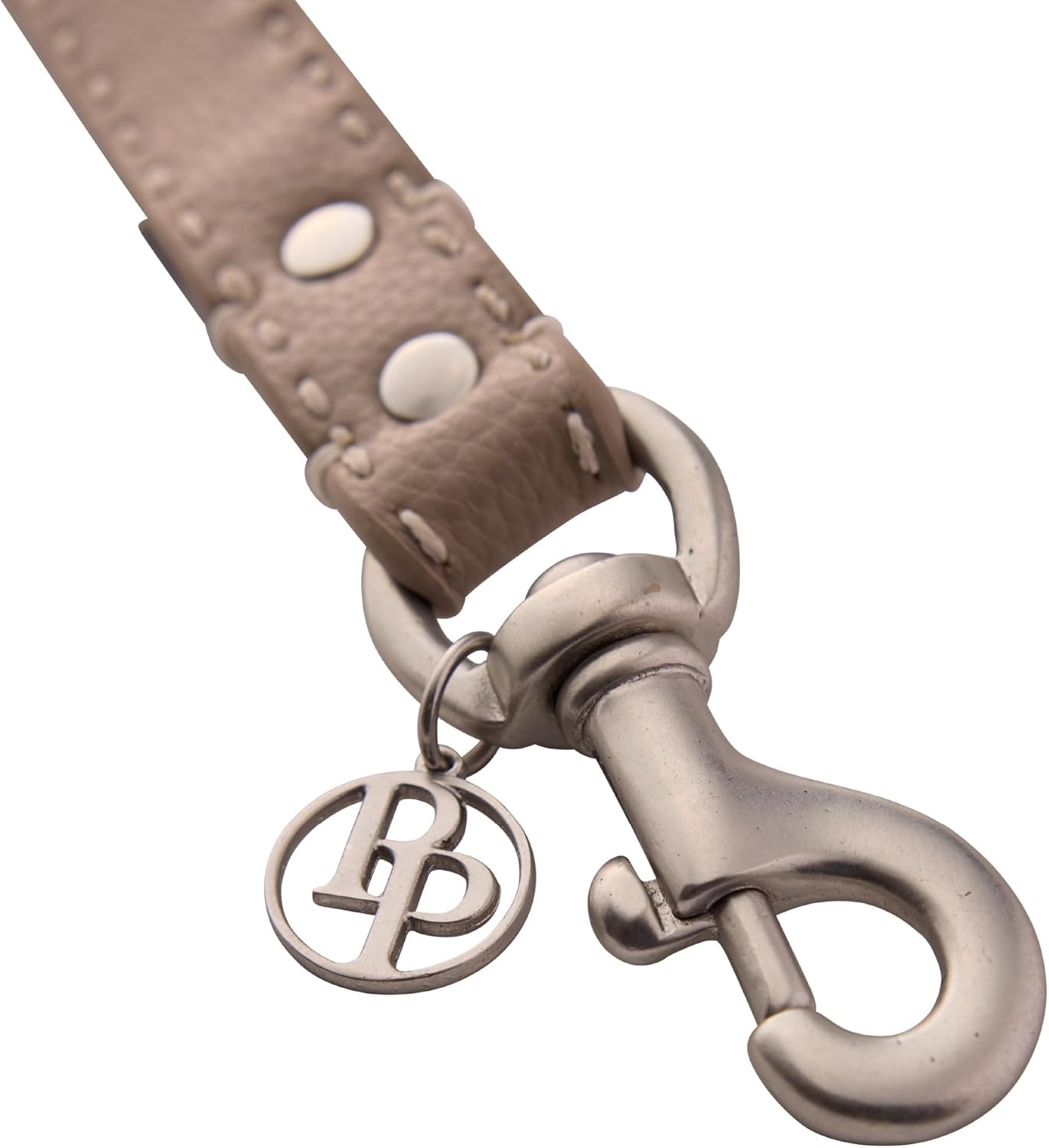 image:imagePet Passion Rein Saddle Stitch Dog Leash Recycled Vegan Leather with Custom Jewelry Hardware Dappled CashmereDappled Cashmere