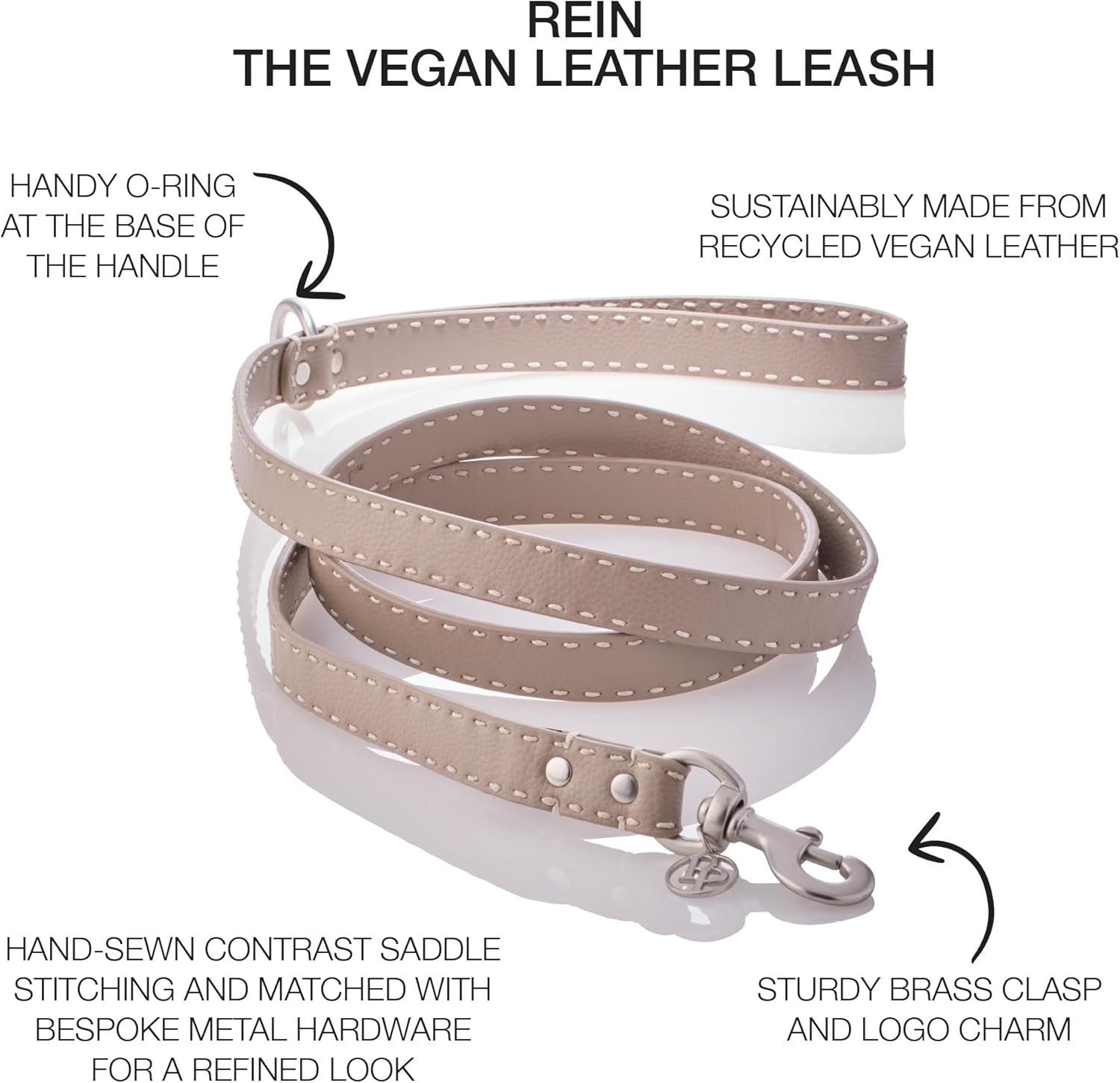 image:imagePet Passion Rein Saddle Stitch Dog Leash Recycled Vegan Leather with Custom Jewelry Hardware Dappled CashmereDappled Cashmere