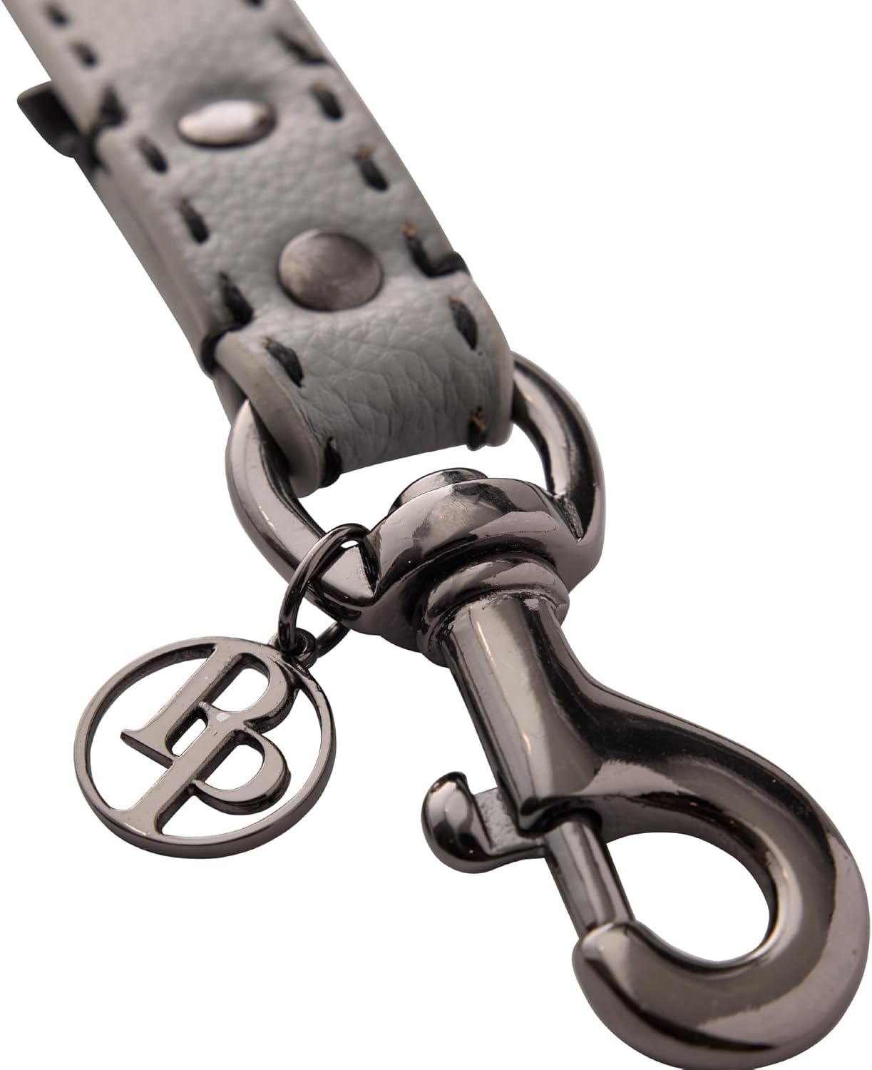 image:imagePet Passion Rein Saddle Stitch Dog Leash Recycled Vegan Leather with Custom Jewelry Hardware Dappled CashmereGray
