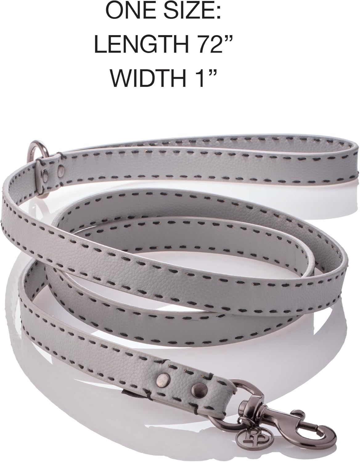 image:imagePet Passion Rein Saddle Stitch Dog Leash Recycled Vegan Leather with Custom Jewelry Hardware Dappled CashmereGray