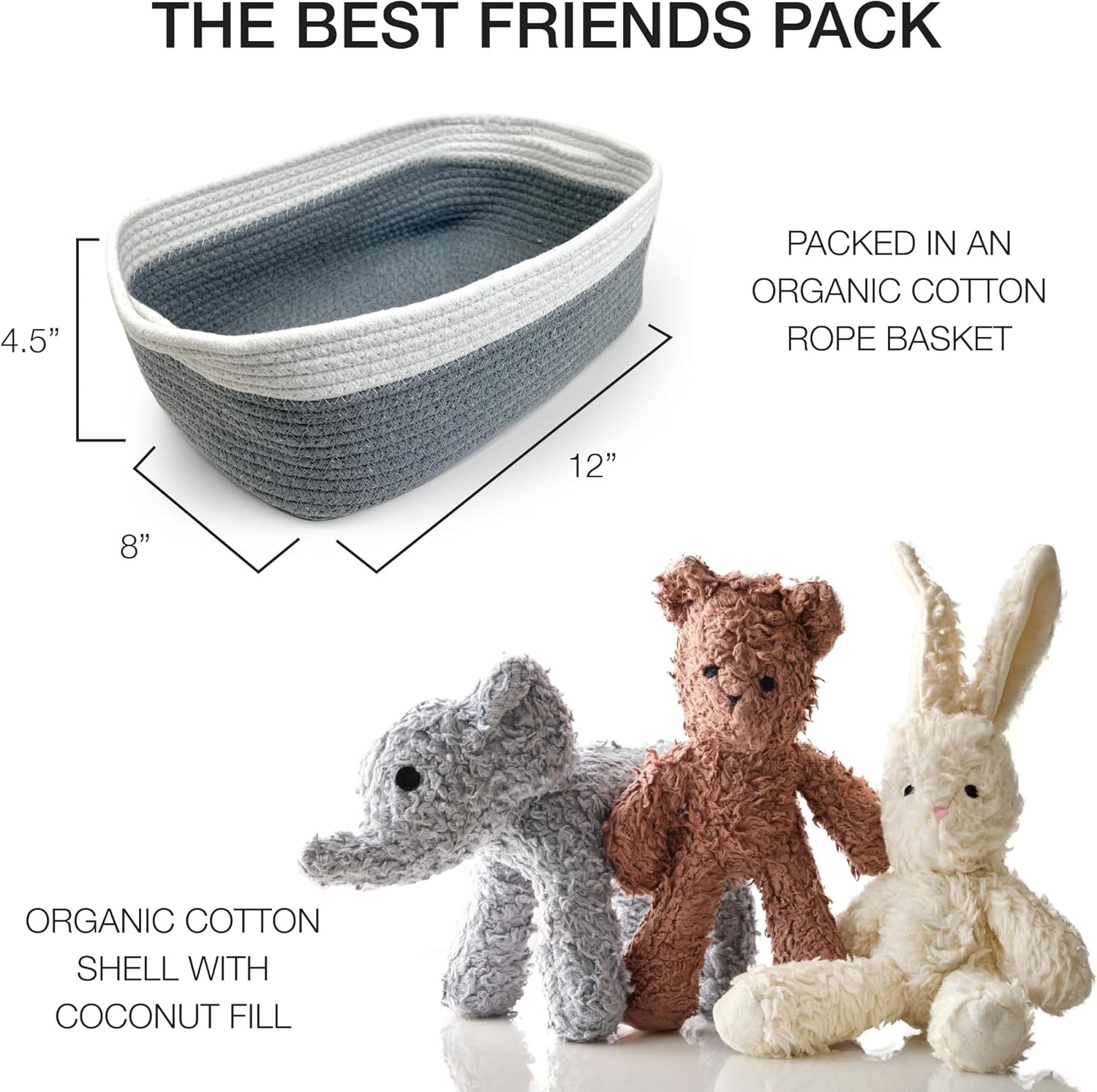 image:imagePlush Durable Cotton Dog Toys with Coconut Fill for All Pet Breeds Bear Bunny Elephant with Basket One SizeBear Bunny Elephant with Basket