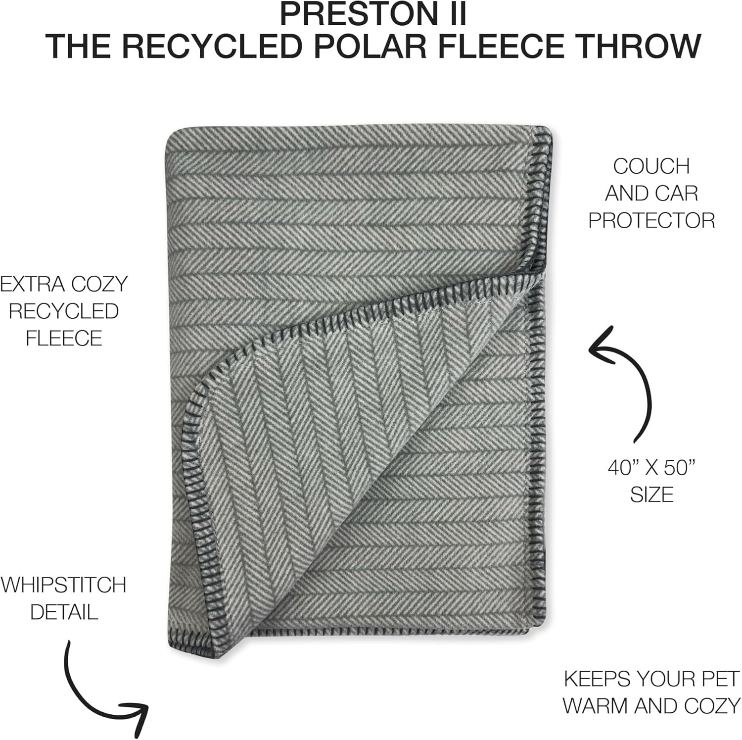 image:imagePreston II THE Polar Fleece Throw SuperSoft Recycled Polar Fleece Dog Blanket Couch Coat Sofa and Car Protecter for Small Medium Large Dogs 40x 50 Olive Chesterfield Plaid One SizeDove Gray Herringbone