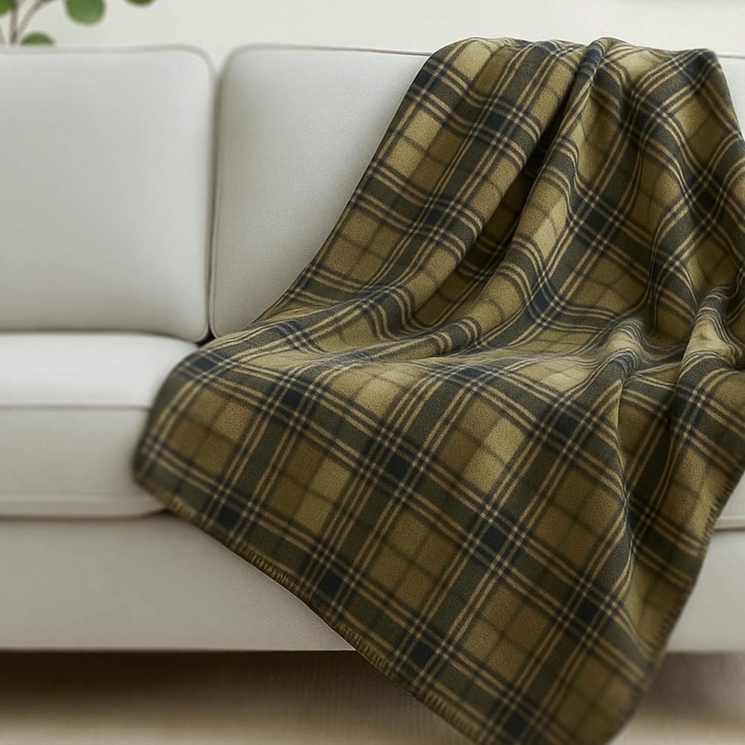 image:imagePreston II THE Polar Fleece Throw SuperSoft Recycled Polar Fleece Dog Blanket Couch Coat Sofa and Car Protecter for Small Medium Large Dogs 40x 50 Olive Chesterfield Plaid One SizeOlive Chesterfield Plaid