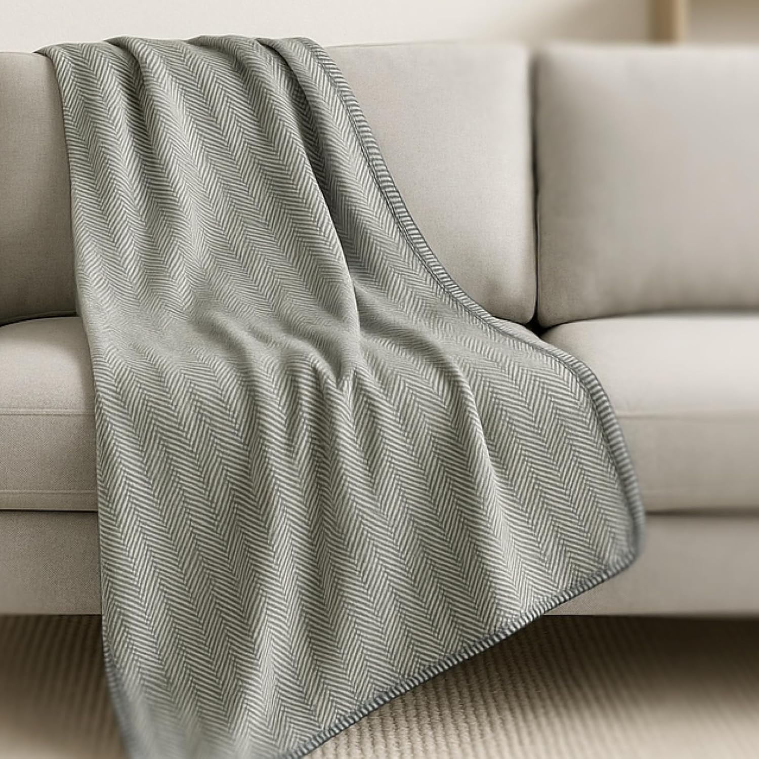 image:imagePreston II THE Polar Fleece Throw SuperSoft Recycled Polar Fleece Dog Blanket Couch Coat Sofa and Car Protecter for Small Medium Large Dogs 40x 50 Olive Chesterfield Plaid One SizeDove Gray Herringbone