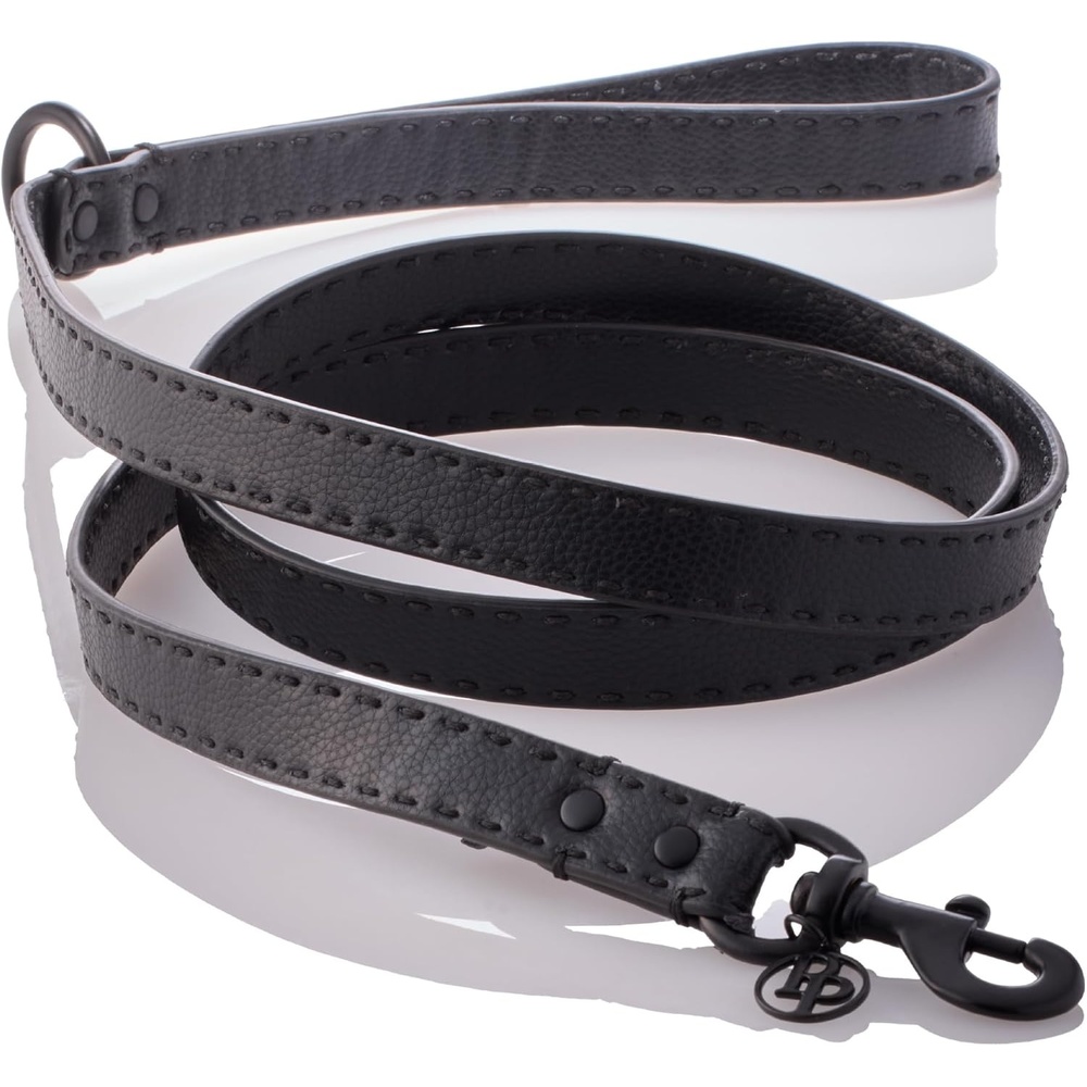 image:imagePet Passion Rein Saddle Stitch Dog Leash Recycled Vegan Leather with Custom Jewelry Hardware Dappled CashmereBlack Beauty