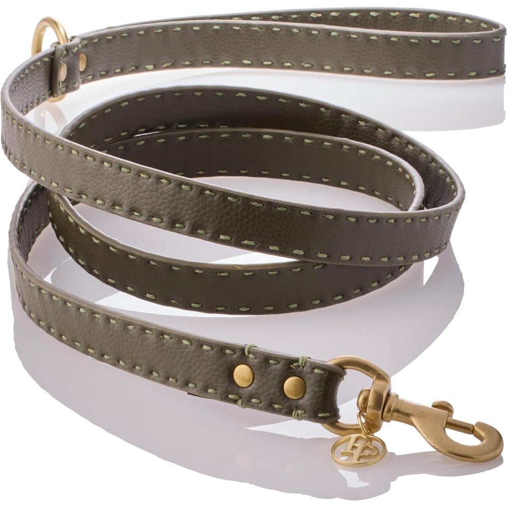 image:imagePet Passion Rein Saddle Stitch Dog Leash Recycled Vegan Leather with Custom Jewelry Hardware Dappled CashmereScottish Olive