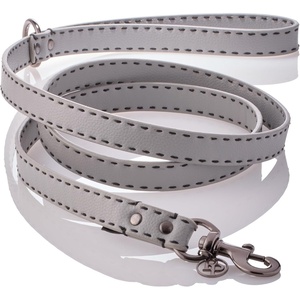 image:imagePet Passion Rein  Saddle Stitch Dog Leash Recycled Vegan Leather with Custom Jewelry Hardware Dappled CashmereGray