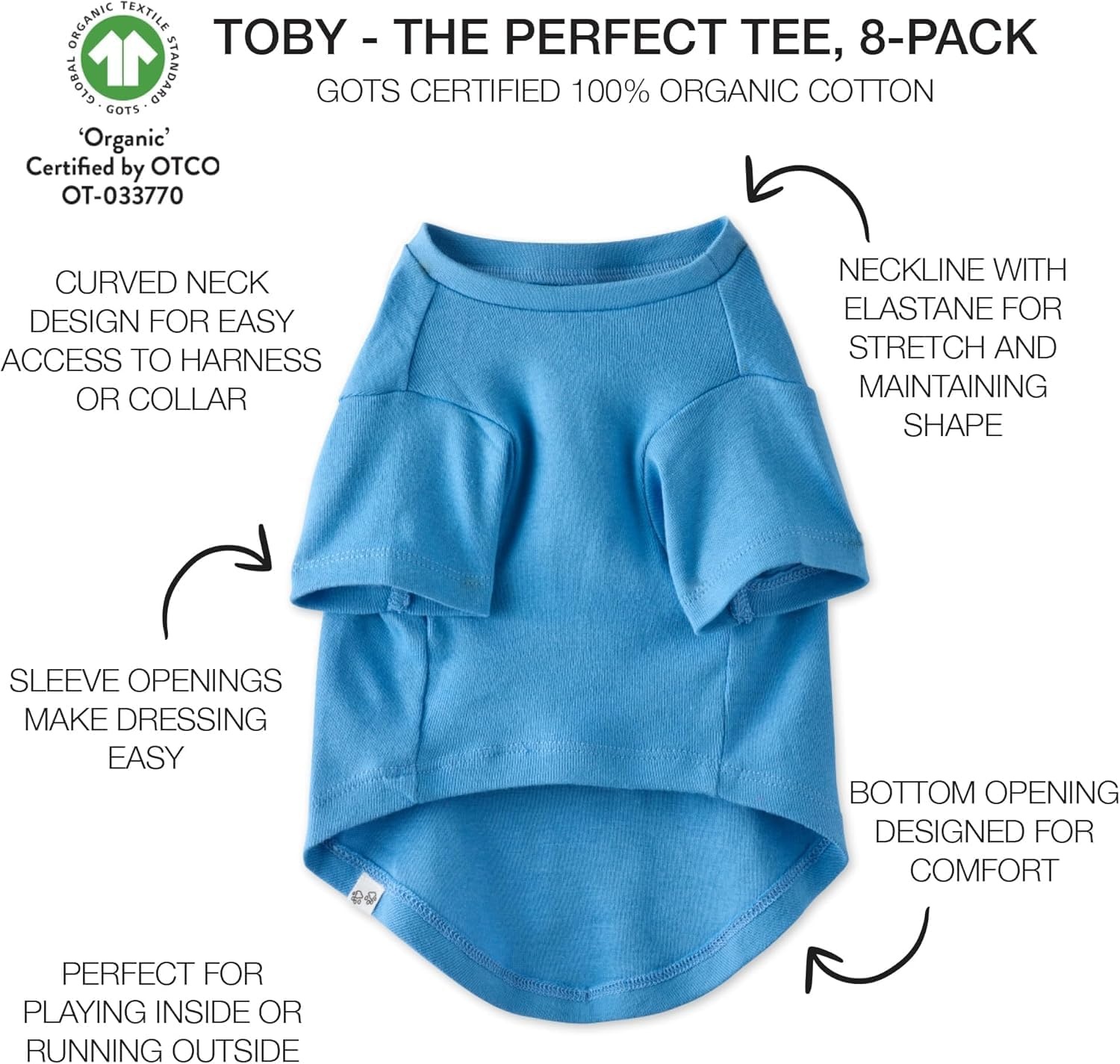 image:imagePet Passion Toby II The Perfect Tee 8 Pack Short Sleeve Pet TShirt 100 Organic Cotton Tees Clothes for Small Medium Large Dogs Rainbow Pink XLargeRainbow Blue
