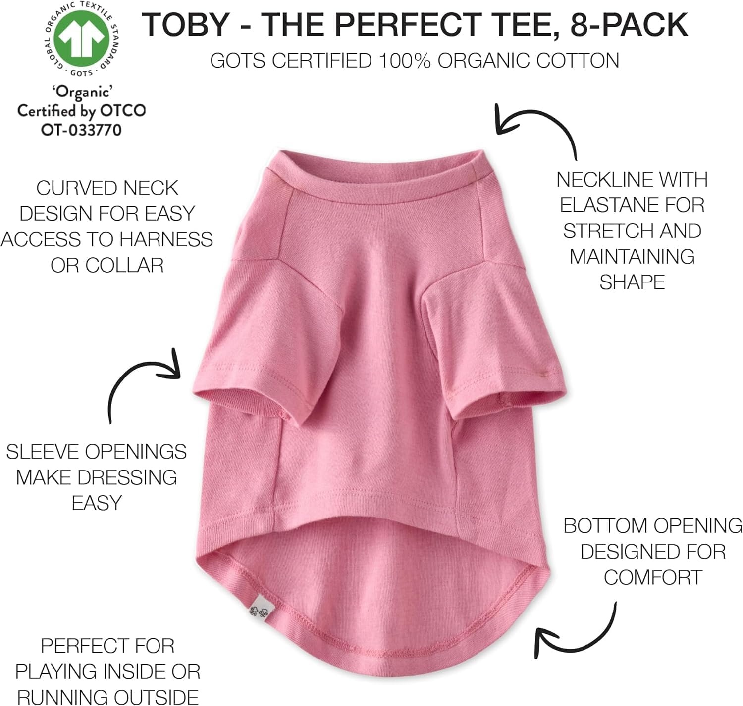 image:imagePet Passion Toby II The Perfect Tee 8 Pack Short Sleeve Pet TShirt 100 Organic Cotton Tees Clothes for Small Medium Large Dogs Rainbow Pink XLargeRainbow Pink
