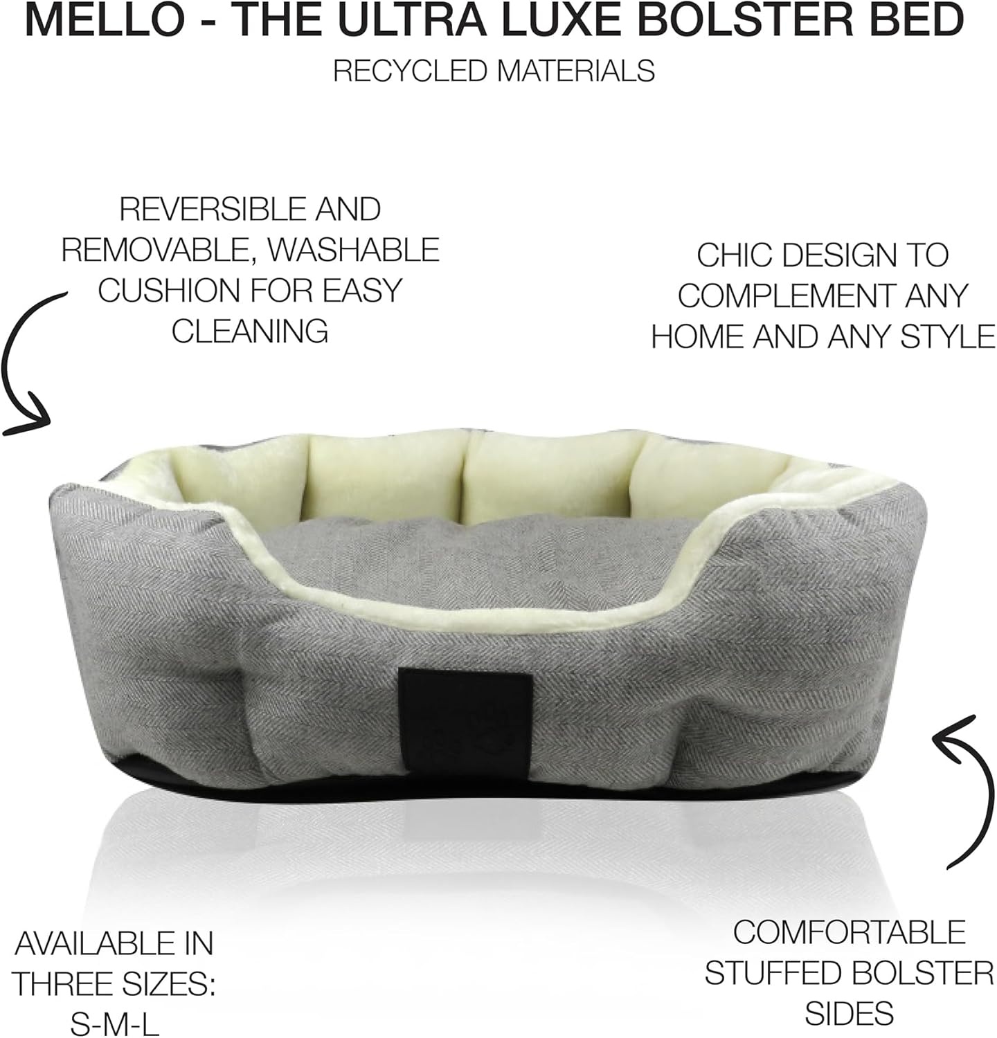 image:imagePet Passion MelloThe Ultra Luxe Bolster Dog Bed with Removable Washable Pillow for All Pet Breeds Ivory Tweed SmallIVORY TWEED