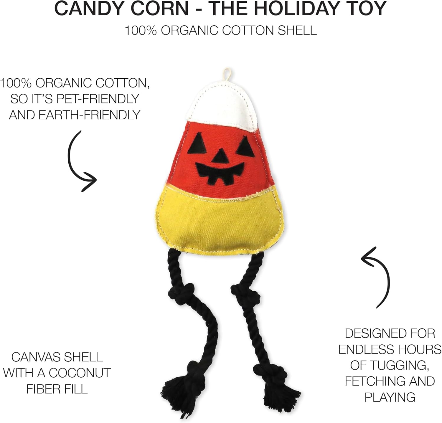 image:imagePet Passion Multipack Stuffed Dog Toys Durable Cotton Canvas with Coconut Fill for All Pet Breeds NaughtyNice One SizeCandy Corn