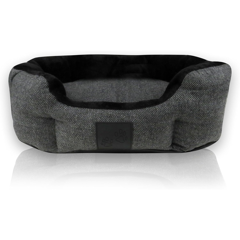 image:imagePet Passion MelloThe Ultra Luxe Bolster Dog Bed with Removable Washable Pillow for All Pet Breeds Ivory Tweed SmallCharcoal Heather Grey
