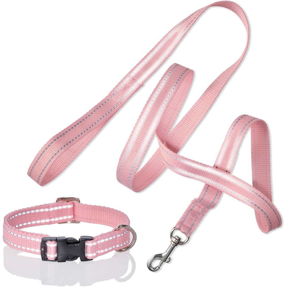 image:imagePet Passion 2Pack MAX The Hardy Reflective Dog Collar amp 6ft Leash for All Pet Breeds Black XSmallPink